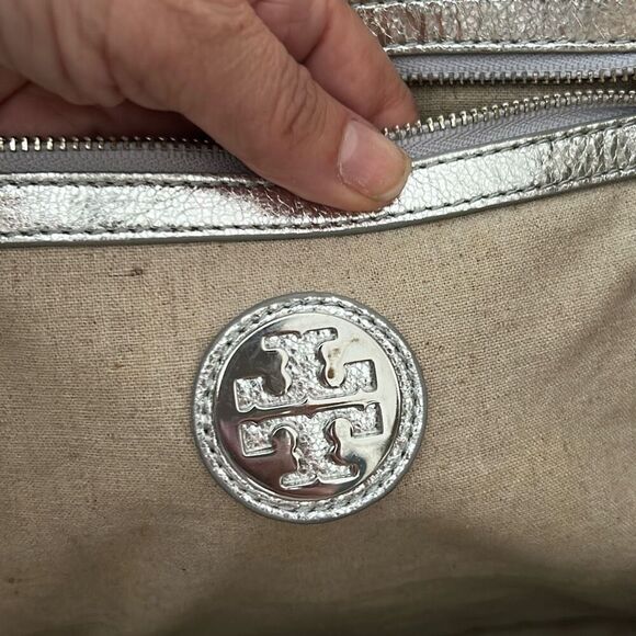 Tory Burch canvas and silver leather large tote bag - Picture 7 of 12